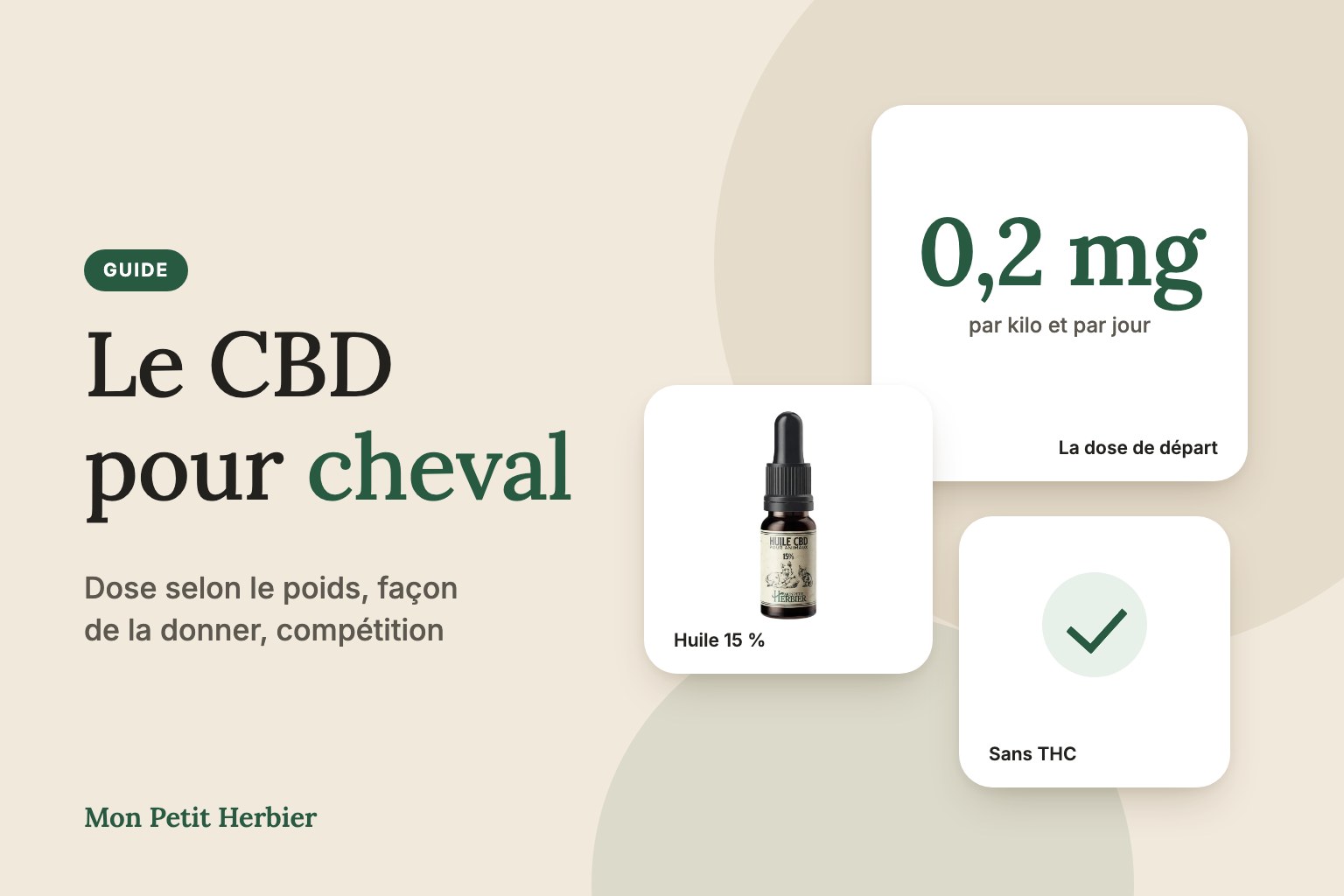 Guide : le CBD pour cheval, dose de départ de 0,2 mg par kilo et par jour, huile CBD 15 % sans THC