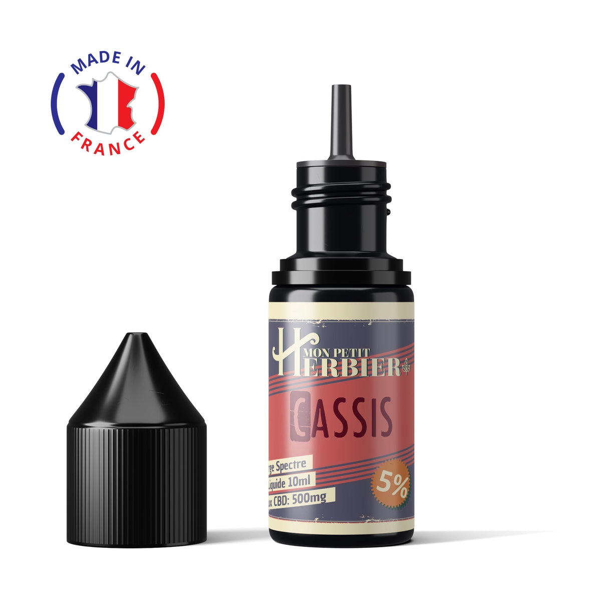 E-liquide CBD Cassis 5% bouteille décapuchonné - Mon Petit Herbier 